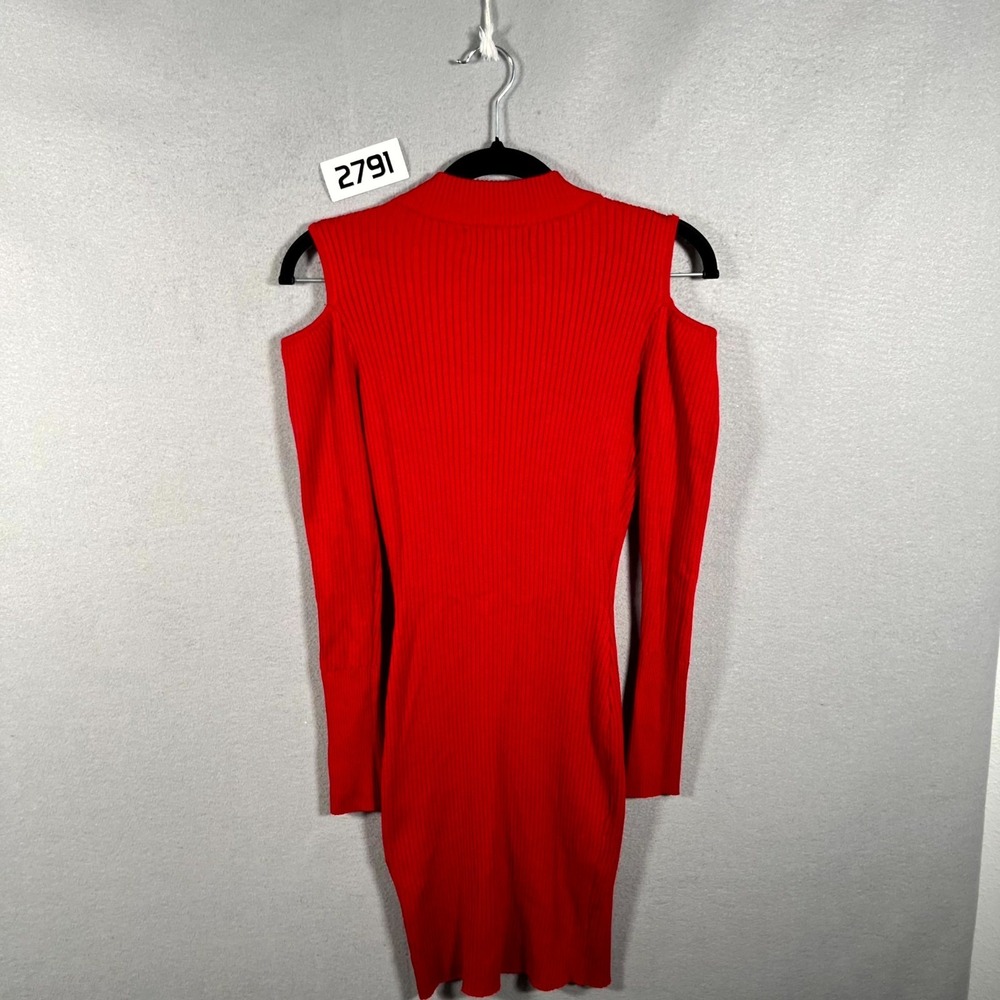 Say What Sweater Dress Womens Medium Red Tight Knit Ribbed Keyhole Cold Shoulder - Picture 4 of 6
